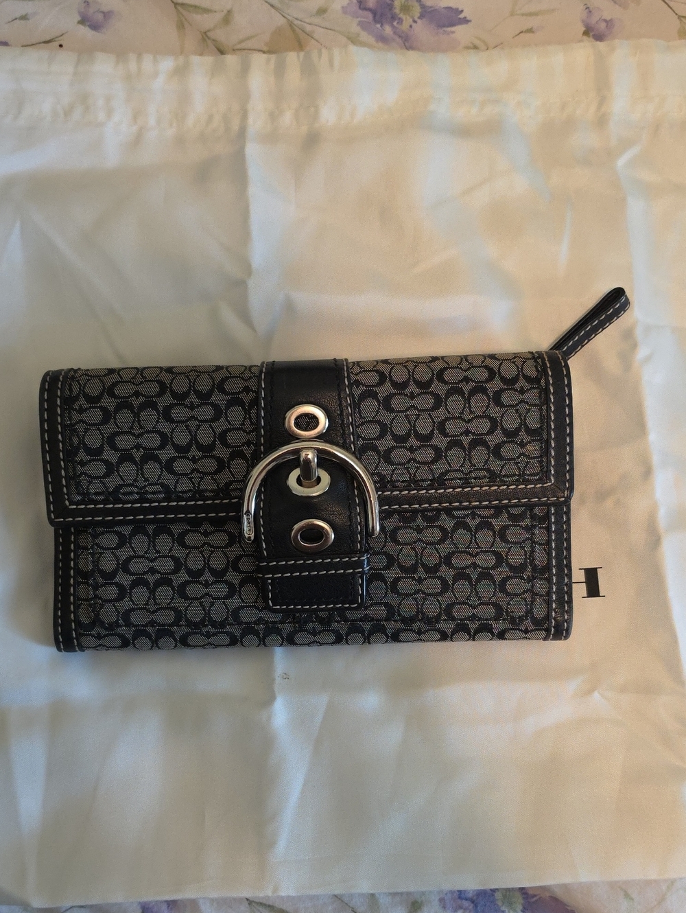 Vintage Coach Soho Mini "C" Signature Jacquard Buckle Flap Wallet